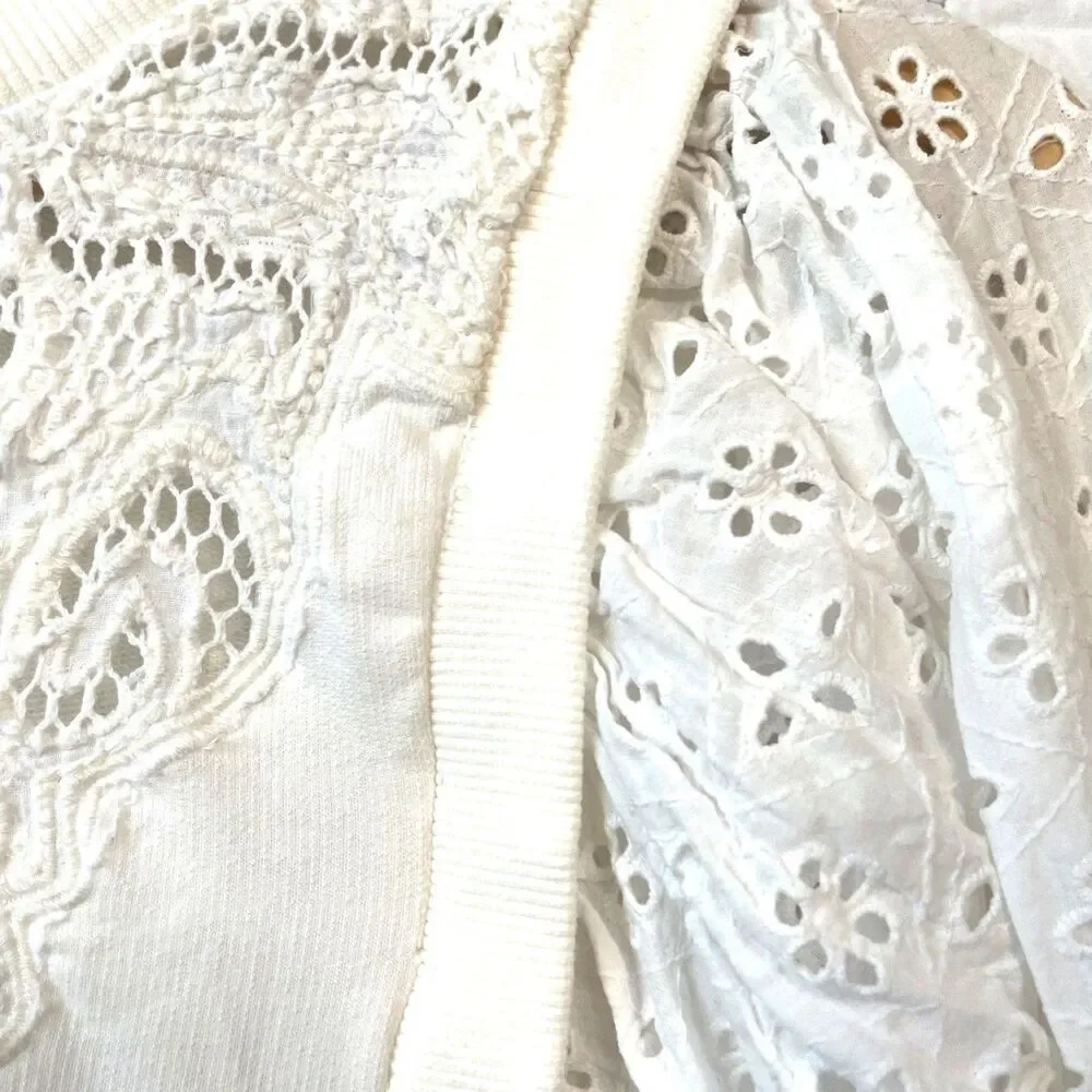 Anthropologie Cream Cotton Crochet Blouse SZ S
